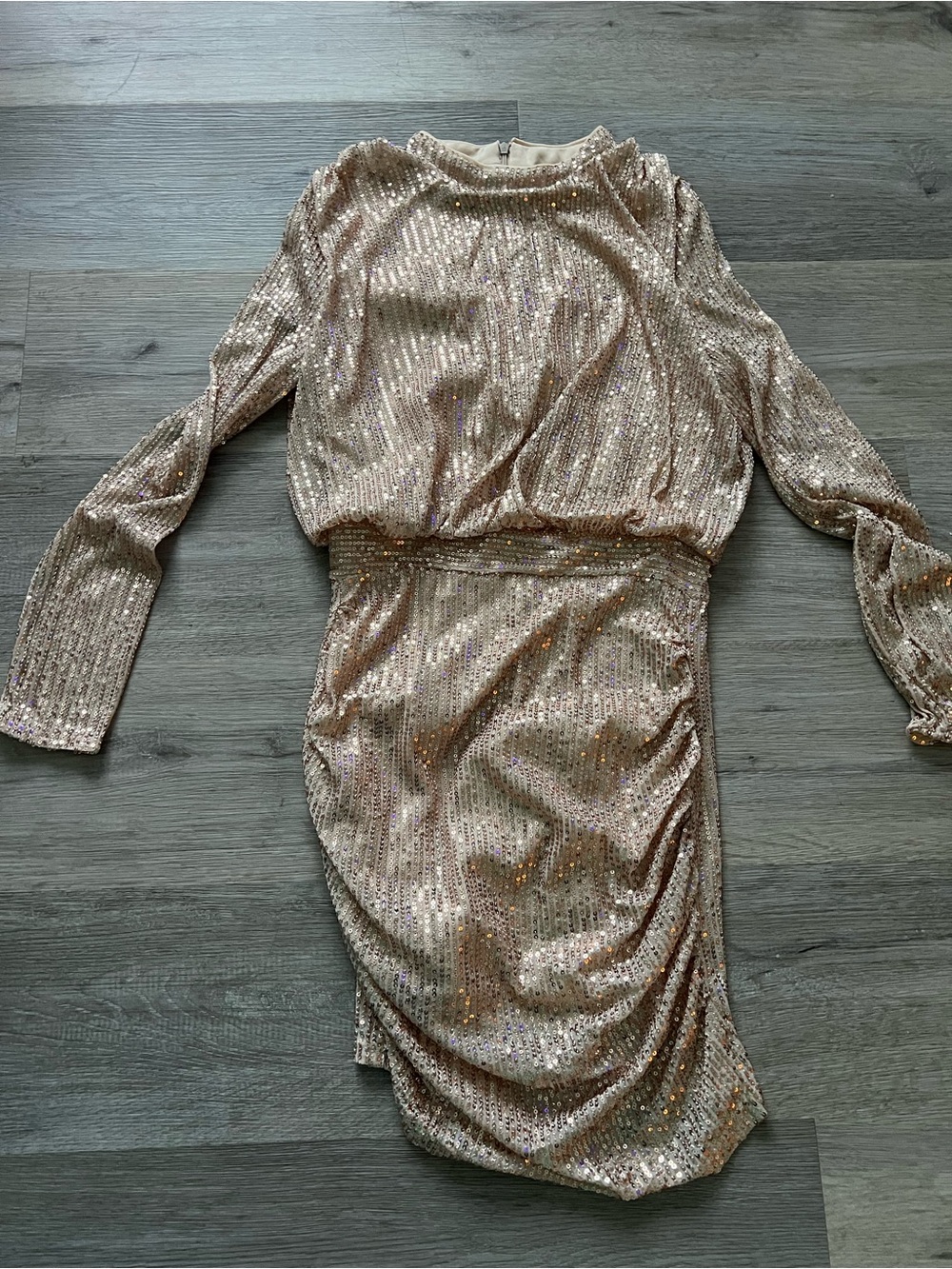 SHEIN Rose Gold Sequin Long-Sleeve Blouson Dress